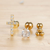 Stainless Steel Round Four-claw Zircon Stud Earrings For Women Simple
