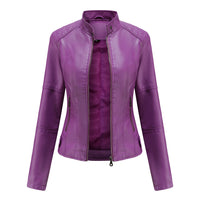 Thin Large Size Leather Clothing With Stand Collar Slim-fit Jacket