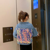 Sequin Denim Jacket Fashion Top