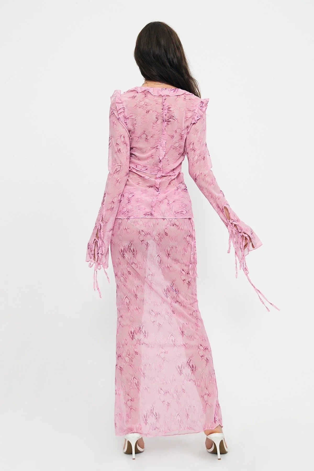 Strappy Lace V-neck Top  Chiffon Printed Dress Suit