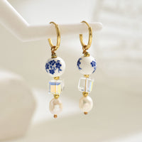 Ceramic Ear Studs Inlaid Pearl Natural Stone