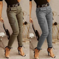 European And American Women's Trousers, Low-waisted Buttons, Solid Color Pockets