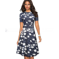 Round Neck Short Sleeve Slim Fit Slimming Elegant Graceful Business Dress