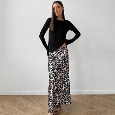 Women's French Leopard Print Versatile High Waisted Skirt