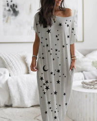 Women's Round Neck Short Sleeve Loose Midi Dress