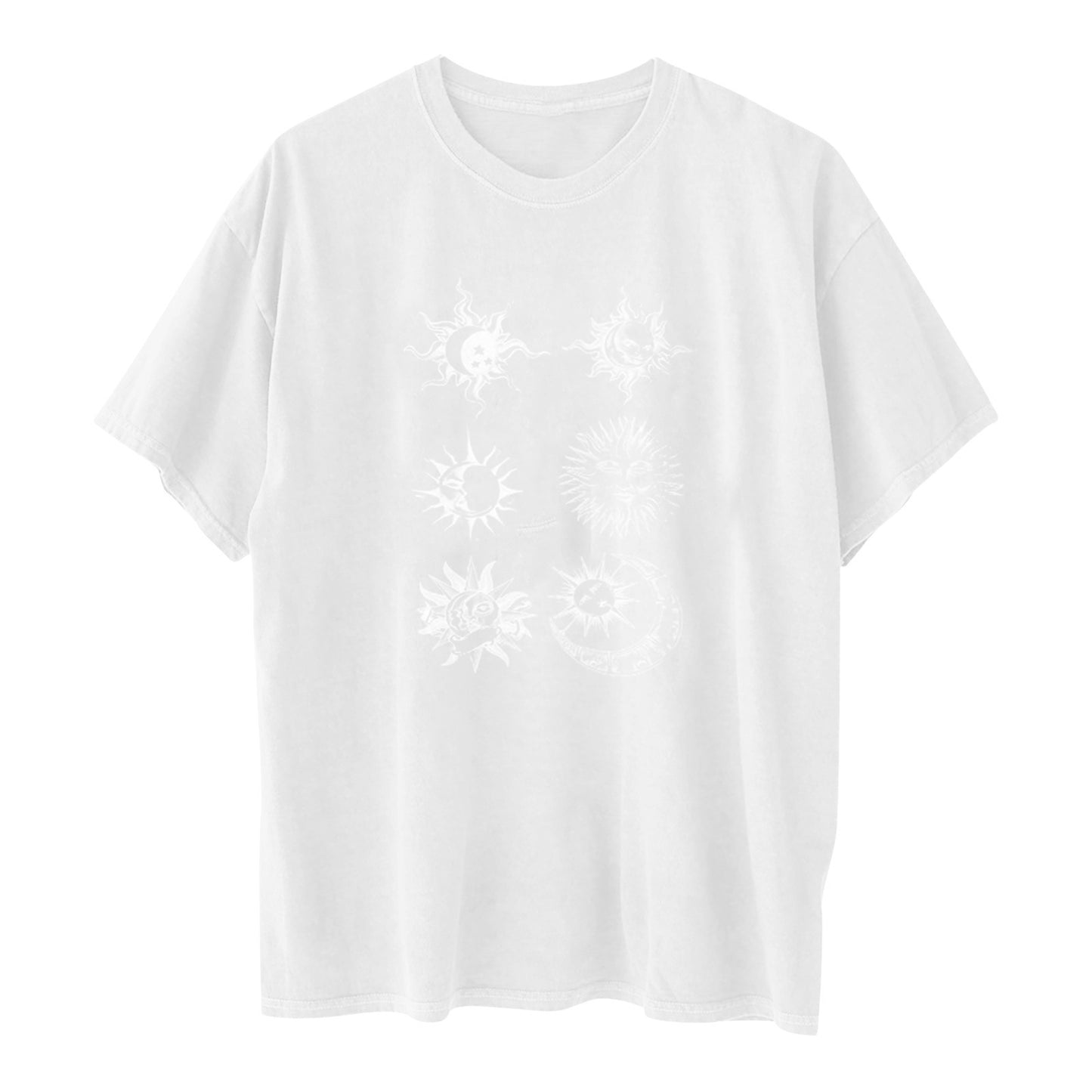 Printed Round Neck Short Sleeve Sun Moon Sun Moon Printed Top Women's T-shirt