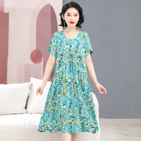Middle-aged And Elderly Women's Cotton Silk Printing Maxi Dress