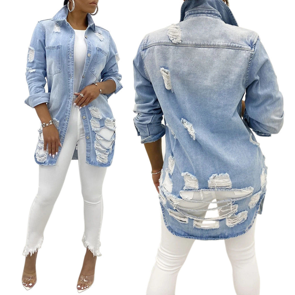Cross-border Denim Jacket Ripped Sexy