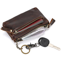 Retro Crazy Horse Leather Coin Purse With Key Ring