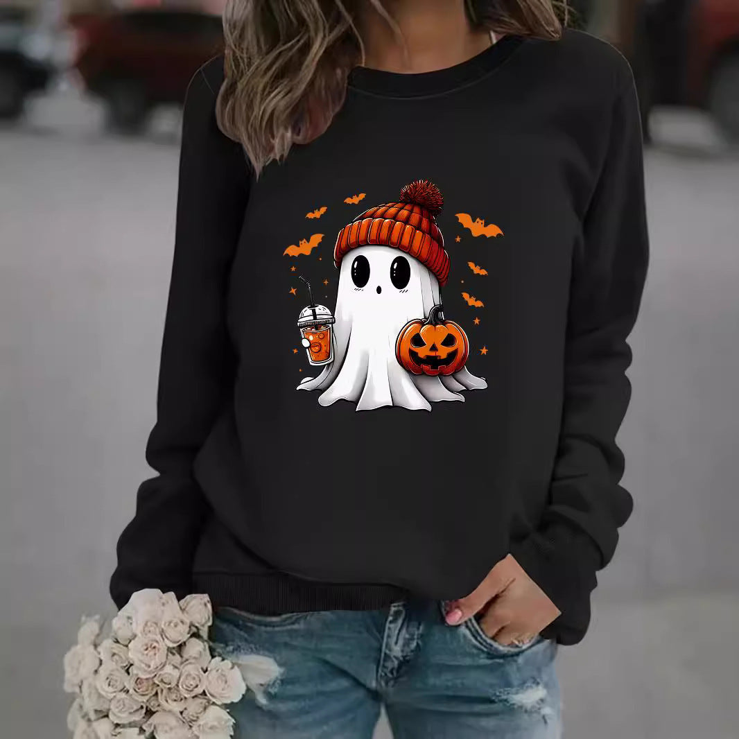 Crewneck Snowman Ghost Print Pullover Sweater