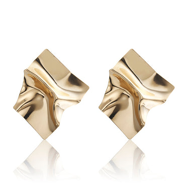 European and American Personality Trend Earrings Metal Texture Folds Exaggerated Geometric Earrings