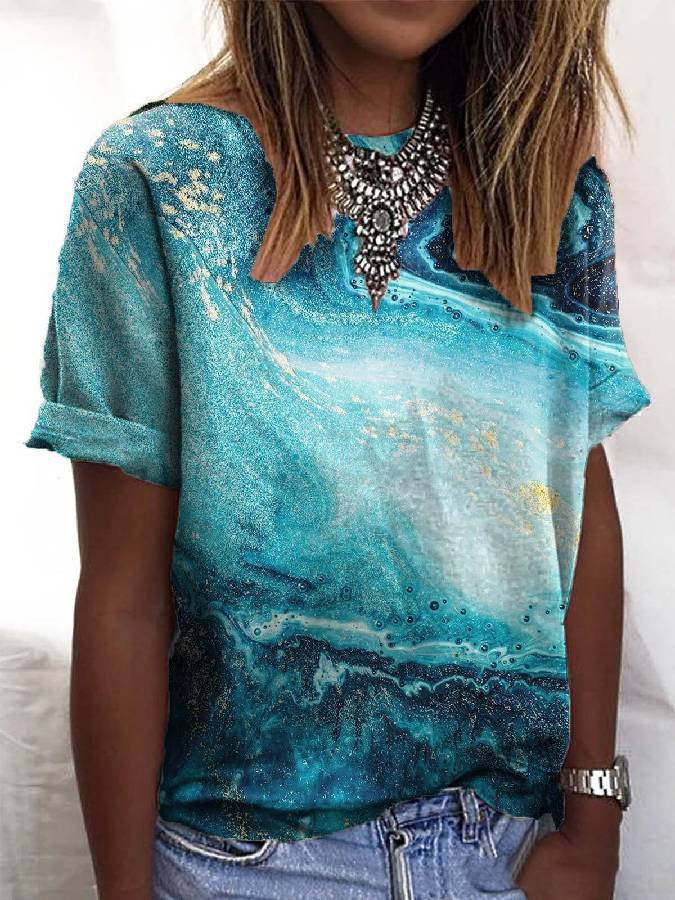 Summer New Printed Round Neck Short Sleeve - Chic Angle