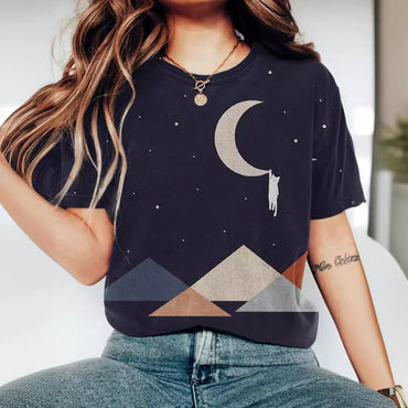 Women's Printed Round Neck Pullover Short Sleeved Shirt