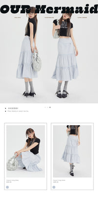 Ice Blue Pleated A- Line Ruffled Tiered Skirt