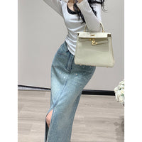 Women's Minimalist Hot Stamping Elastic Denim Skirt