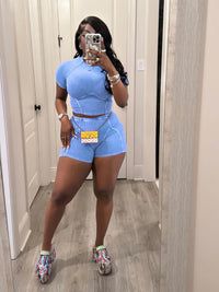 Thread Washed Faded Distressed Two-piece Shorts Suit - Chic Angle