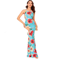 Women's Corset Milk Silk Maxi Suspender Print Dress