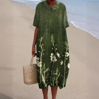 Independent Station Blouse Pocket Short Sleeve Floral Print Vacation Dress