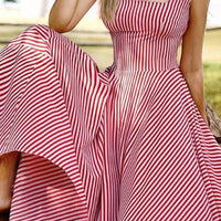 Women's Fashion Square Neck Slim Fit Casual Vacation Striped Big Swing Dress