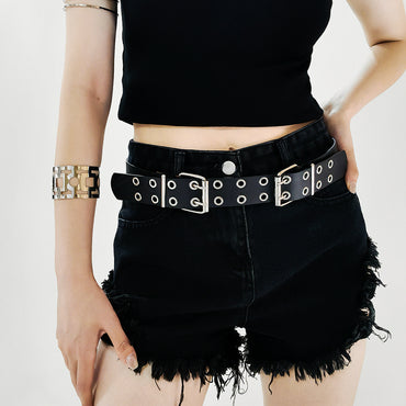 Women's Fashion Double Buckle Casual Belt Hip Hop Punk Hollow Air Belt