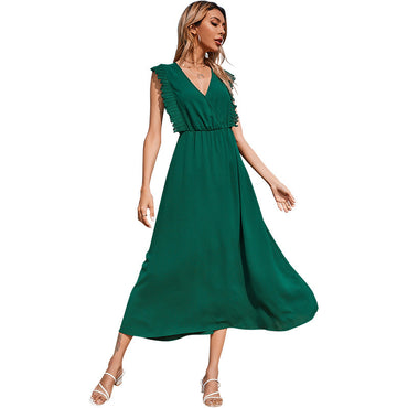 Solid Color V-neck Maxi Dress