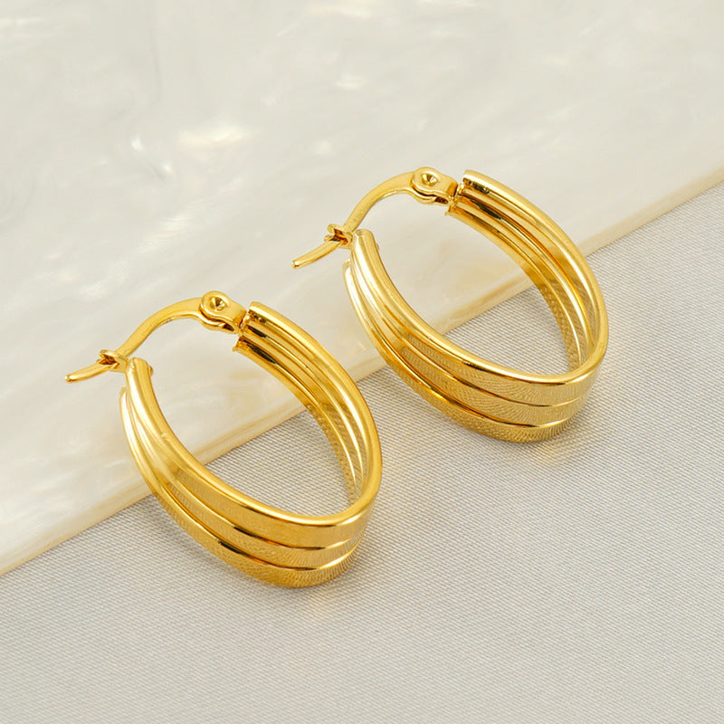 New European And American Style Stainless Steel Gold Pigment Ring Delicate Earrings