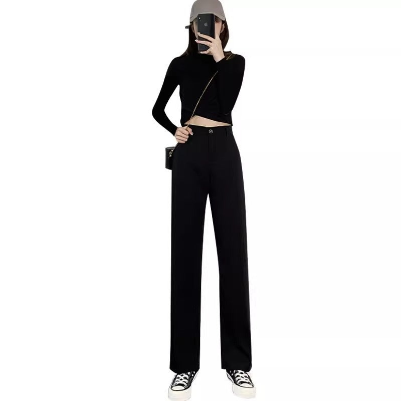 High Waist Drooping Straight Mopping Pants Black Wide Leg Pants