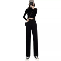 High Waist Drooping Straight Mopping Pants Black Wide Leg Pants