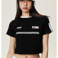 Embroidered Shoulder Short Top For Women High Waist Retro