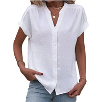 Solid Color Jacquard V-neck Buttons Women's Shirt