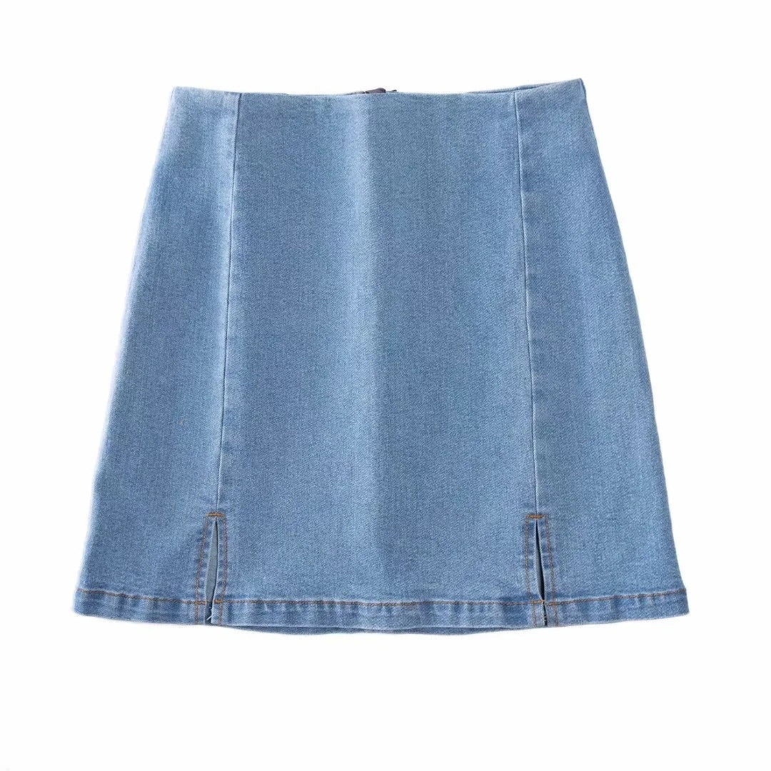 High Waist Stretch Double Slit Denim Hip-wrapped Skirt Skirt