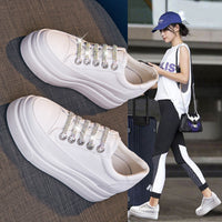 Genuine Leather Platform Versatile Casual Breathable White Muffin Height Increasing Insole Women's Board Shoes - Chic Angle