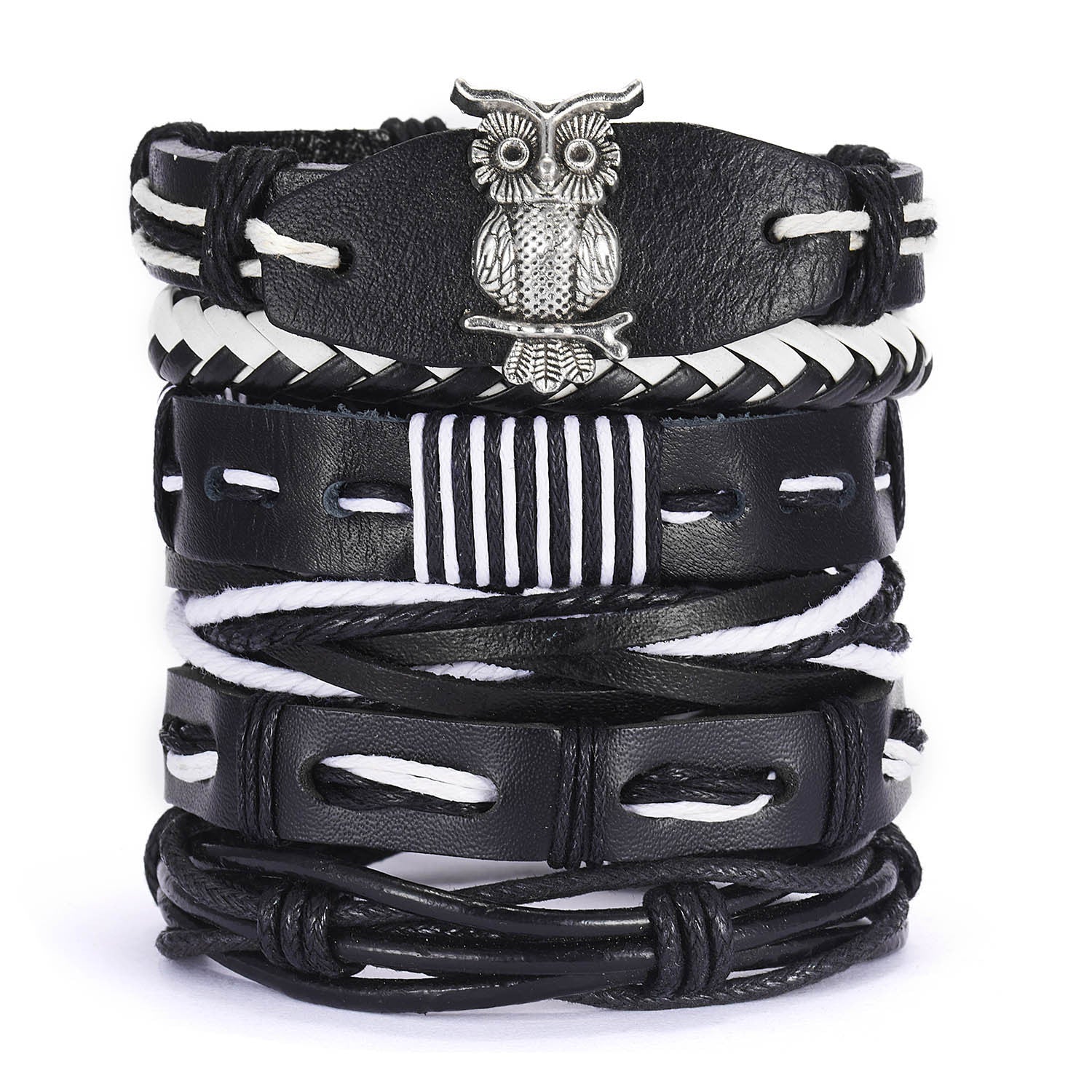 New Men's Leather Suit Creative Leaves Wooden Bead Woven Adjustable Suit Bracelet - Chic Angle