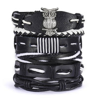 New Men's Leather Suit Creative Leaves Wooden Bead Woven Adjustable Suit Bracelet - Chic Angle