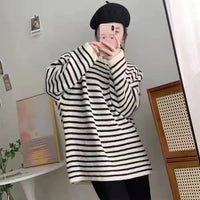 Casual Striped Round Neck Lazy Pullover Loose Retro Simple