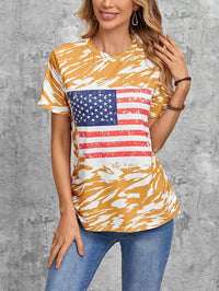 Flag Print T-shirt Crew Neck Casual - Chic Angle