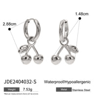 All-Match 18K Gold Stainless Steel Cherry Pendant Earrings