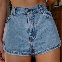 Printed Summer Artistic Vintage Women's Clothing Denim Shorts - Chic Angle
