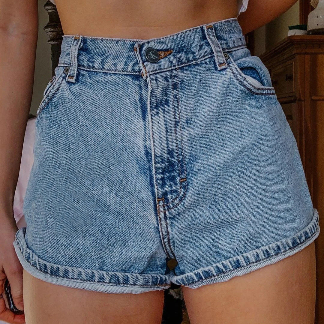 Printed Summer Artistic Vintage Women's Clothing Denim Shorts - Chic Angle