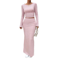 Women's Clothing Casual Contrast Color Striped Knitted Long-sleeved Dress Suit