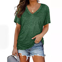 European And American T-shirt Solid Color Casual Loose-fitting V-neck Top - Chic Angle